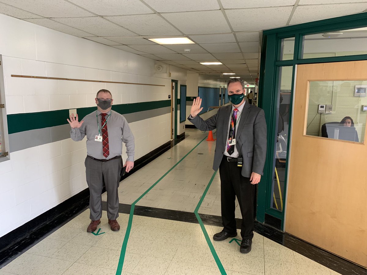 Mr. Doherty and Mr. Cormier give a “welcome wave” to our sixth graders today. Sixth grade orientation today and tomorrow! Welcome back!