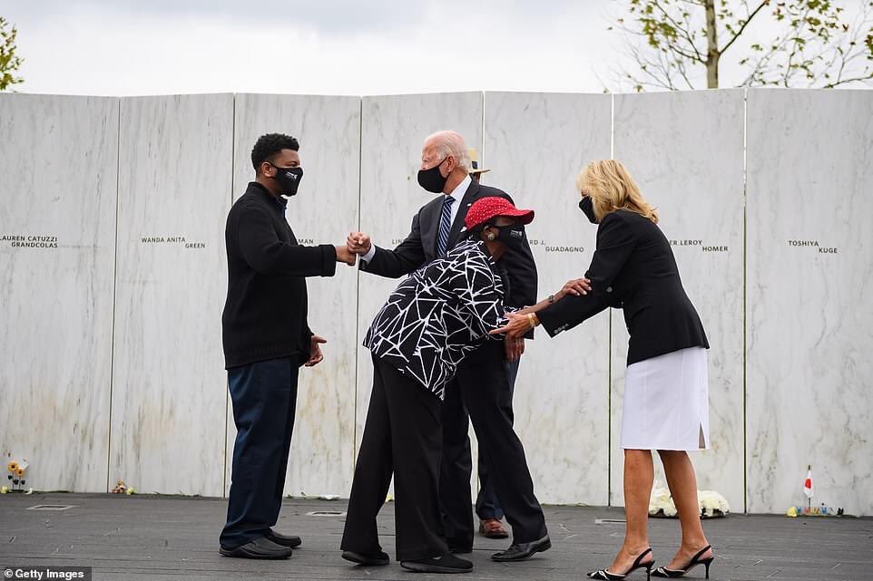 LeRoyHomerFdn's tweet photo. Joe &amp; Jill Biden honored LeRoy at the Flight 93 National Memorial on Sept 11 by laying a wreath at LeRoy's place on the memorial wall. In attendance were members from LeRoy's family along with flight crew from United and American. #neverforget #flight93memorial #joebiden #sept11 https://t.co/5BXokkQG4R