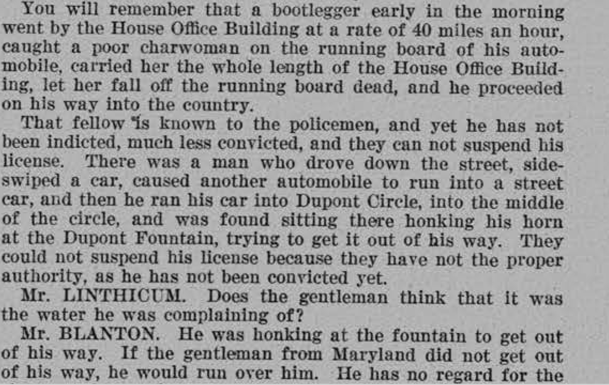 Nothing ever really changes, does it? More  @CarsOnSidewalks, in this case the middle of Dupont Circle, honking at the fountain to get out of the way. (Congressional Record, 3/8/26, page 5227) 17/n
