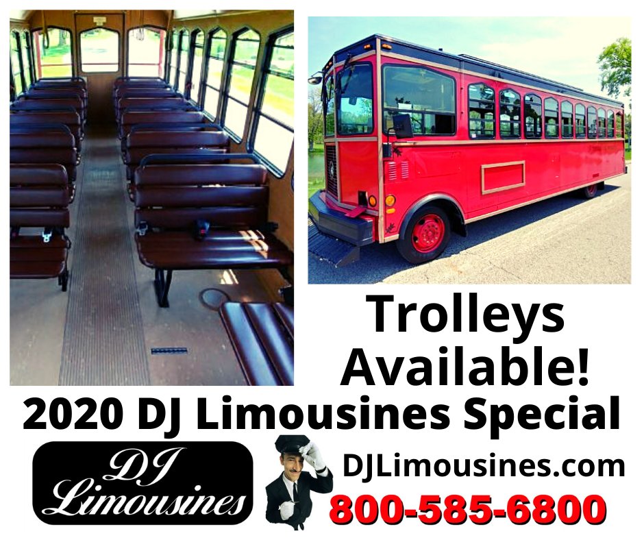 Trolleys are available from DJ Limousines!  Check out our full base price list online at djlimousines.com or call 800-585-6800 to get your quote today!  🚗🚌🎶🥂😎

#Limo #Trolley #LimoBus #GrandRapids #Michigan