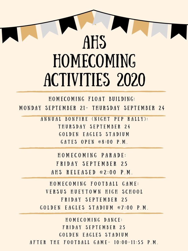 AthensHighSCA's tweet photo. AHS Homecoming is next week, September 21-25! We are excited to carry on our traditions while keeping with COVID-19 guidelines! https://t.co/7YVhlXFhl9