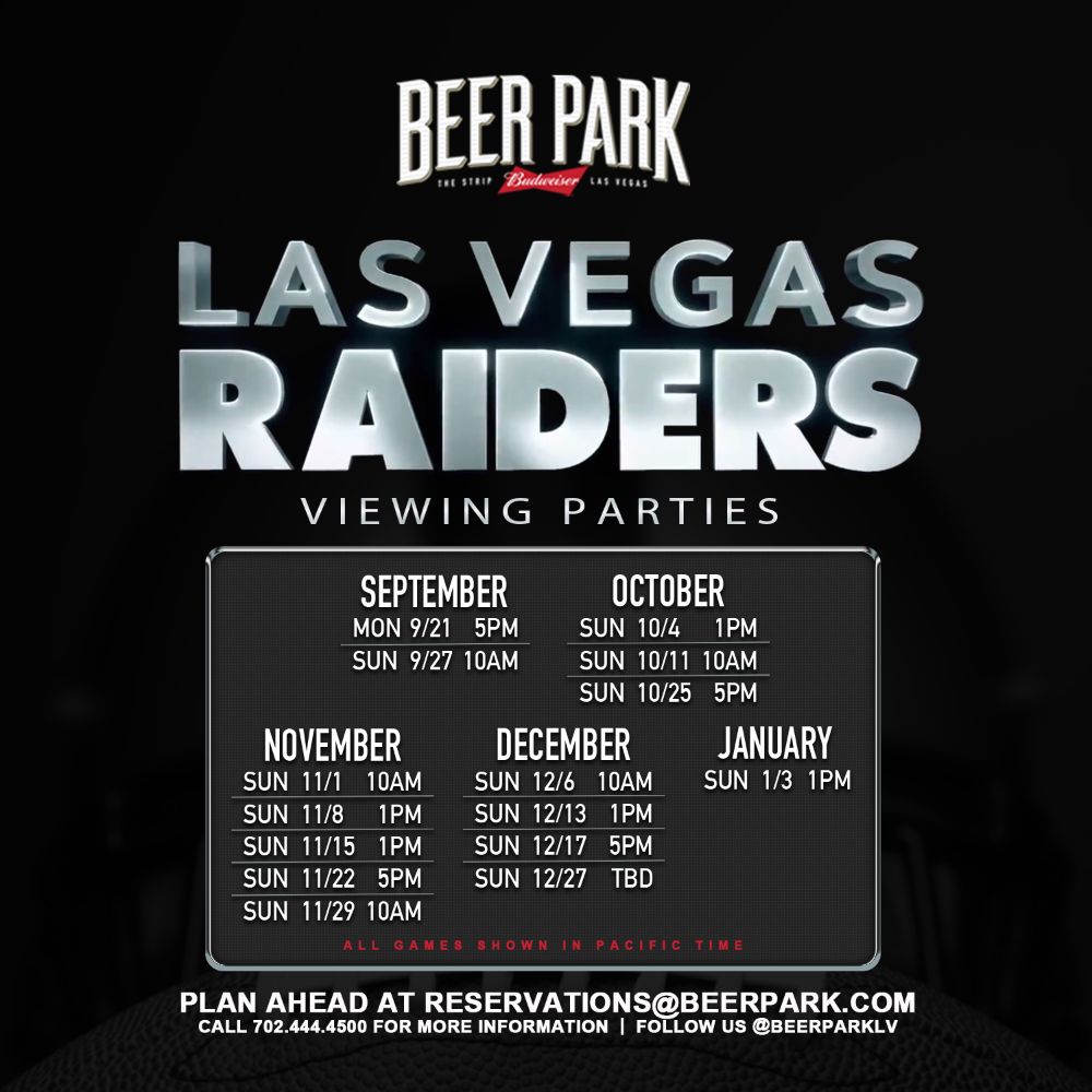 BeerParkLV's tweet photo. Catch all the Raiders games at @beerparklv starting with this Mondays MNF game! PLAN AHEAD Raider Nation! Visit https://t.co/gBHX03r8p8 to make your reservations or call us at 702.444.4500 for more info! #football #raiders #lasvegas #viewingparties https://t.co/l6Bnqba79B