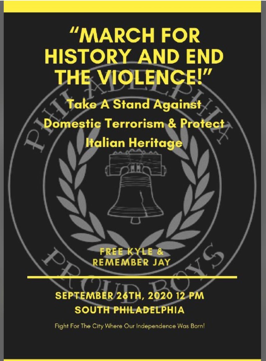 Now, on to Saturday. This rally, "in the belly of the beast", is actually a rescheduling of an event previously planned to take place in south philly on 9/26, wittily called "MARCH FOR HISTORY AND END THE VIOLENCE!". This event flier references Kenosha shooter Kyle Rittenhouse.