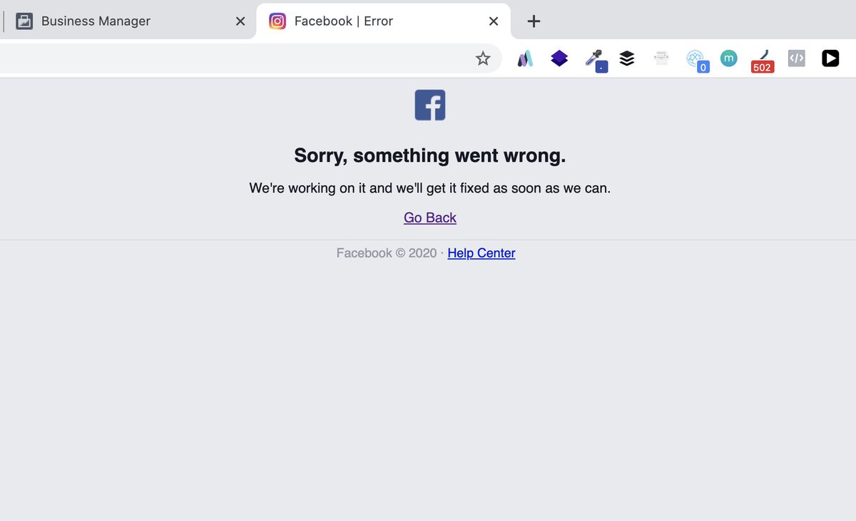 hanskolbeek's tweet photo. Oh no. Facebook's down for me again. My Ads Manager gave me an error. I shrieked. And checked https://t.co/Cqqj2PFvFJ and https://t.co/vhTmxSkDET. Down. What's going on? https://t.co/kjxgqbSjjx