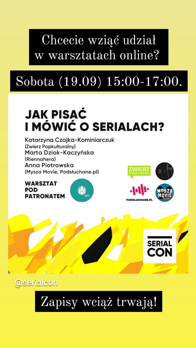 roguemouse's tweet photo. Darmowe warsztaty z Myszą, Zwierzem i Riennaherą ❤️
Już w najbliższą sobotę w ramach online'owego #SerialCon'u.
Wysyłajcie zgłoszenia na serialcon@offcamera.pl i widzimy się 19.09 o 15:00! https://t.co/Akj2Gqeit8