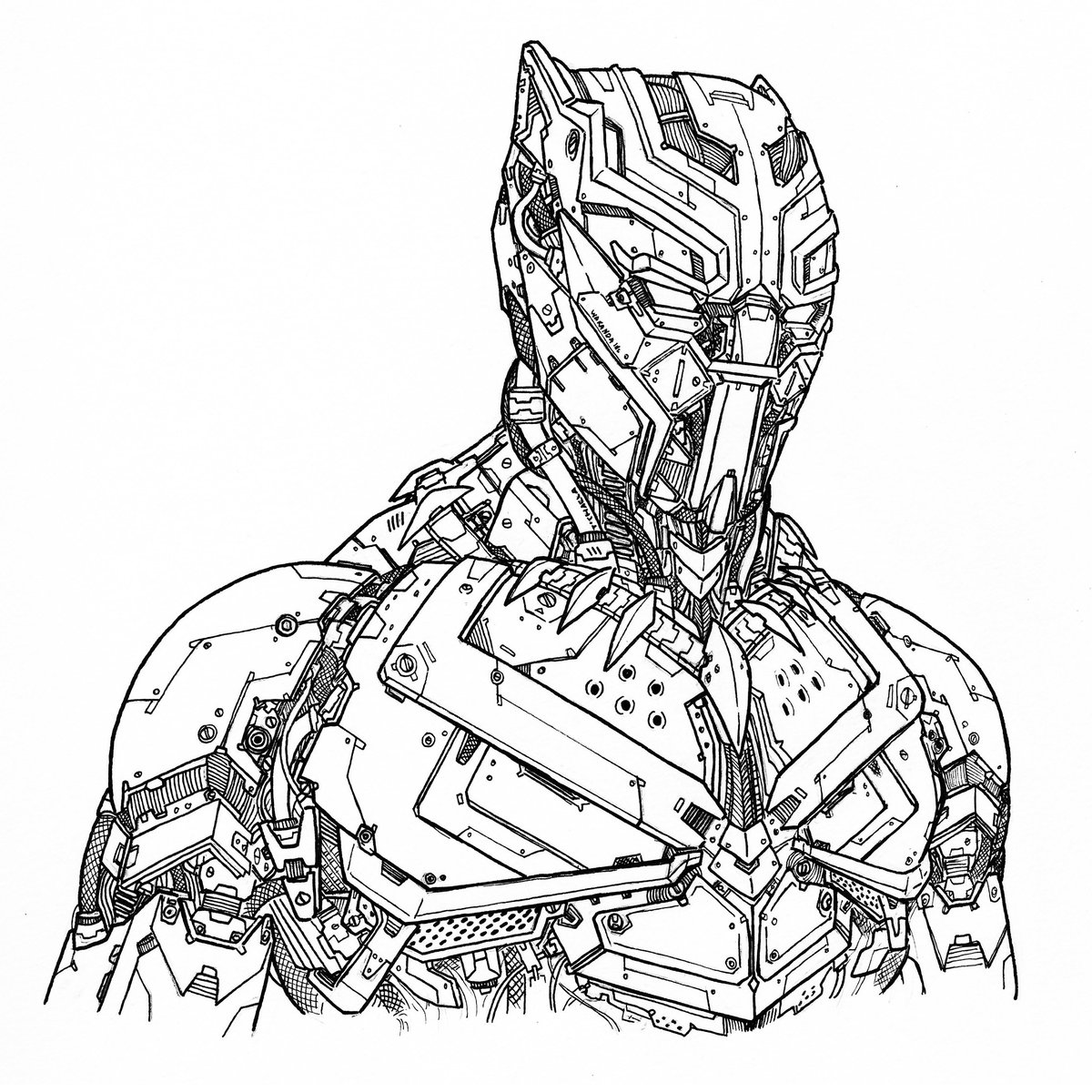 jbriand_illus's tweet photo. BLACK-PANTH3R
WIP #2 : Ink 
In memory of Chadwick Boseman 🖤

#blackpanther #chadwickboseman #wakanda #wakandaforever #marvel #marvelcomics #illustration #characterdesign #mecha #robot #mechanical #workinprogress #wip #sketch #sketchbook #drawing #handdraw #inked #ink #geek https://t.co/0gzvg1IfPp