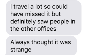 10/ To try to make sense of it all, I reached out to someone who worked in the skyscraper. He told me he that, after the construction workers finished building out the office, he never once saw someone in the Qatari space. Here are a few of his messages.