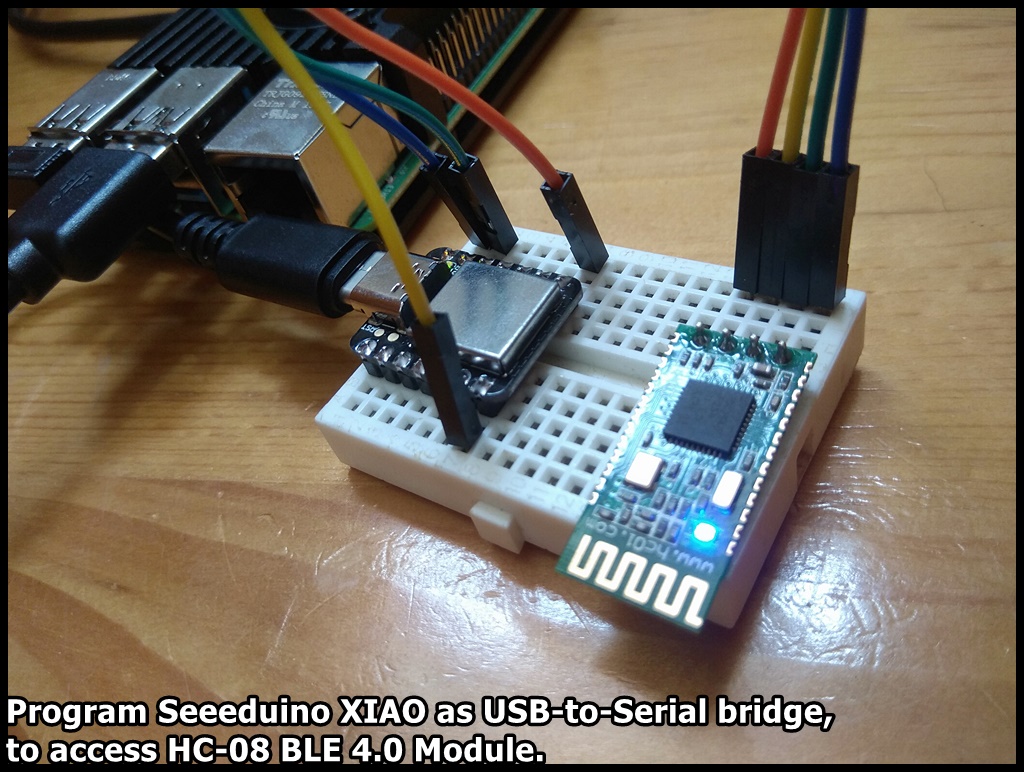 rpiiconnect's tweet image. Program #Seeeduino #XIAO as USB-to-Serial bridge, to access #HC08 BLE 4.0 Module.