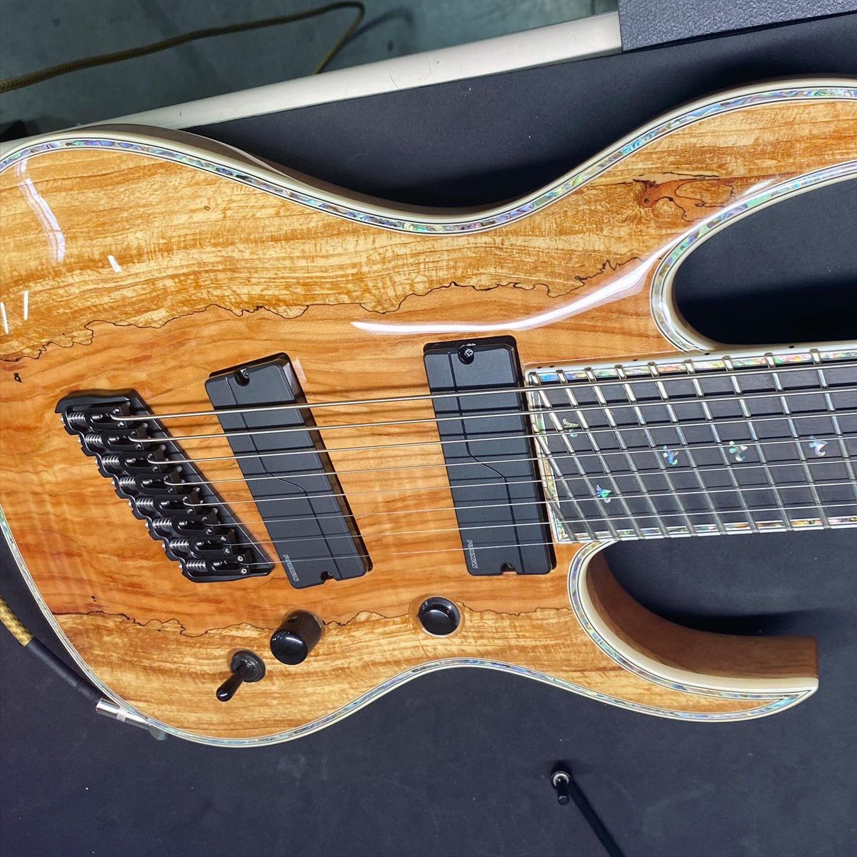 Experimenting with pickup slant - Straight or Slanted - or (this particular one) is Half Slanted. This pickup sits right under some nice harmonics &amp; sounds great - but - it’s an unorthodox look - What do you guys think ? #shredzilla #fannedfret #8string