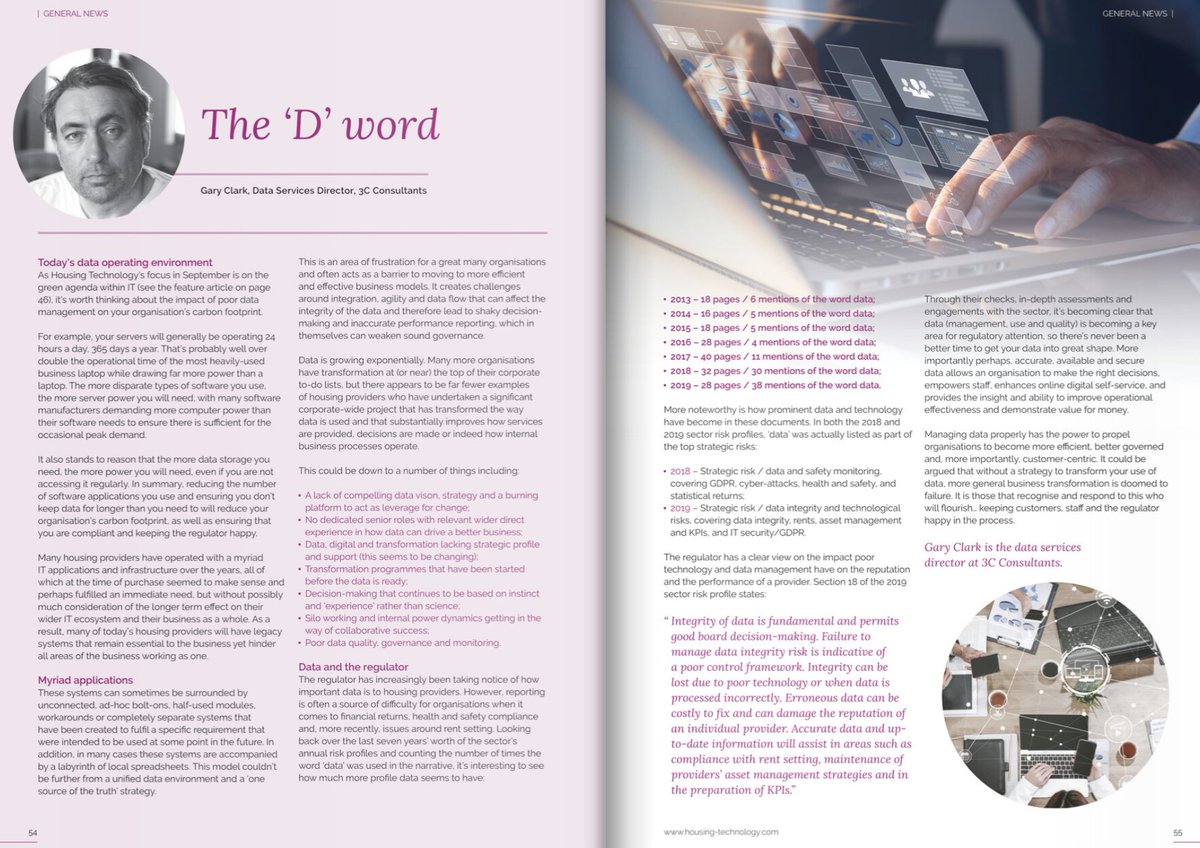 3C's Gary Clark published article on data 'The 'D' Word', in the September issue of Housing Technology (copyright).

Do you require assistance for your data quality?
Don't hesitate to contact us 3C for a free initial consultation.

#data #integrity #compliance #accuratedata