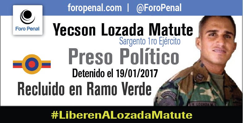 ForoPenal's tweet photo. Yecson Lozada Matute: Sgto 1ro Ejercito, detenido con fines políticos desde al 19/01/2017, es padre de tres niñas pequeñas. Sus estados depresivos son recurrentes, igual que fuertes cefaleas, padece de hipertensión arterial
#LiberenALosSargentos https://t.co/Laztu8g0pc