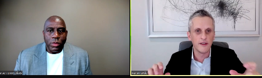 holgermu's tweet photo. MyPOV - @MagicJohnson going virtual at #BoxWorks is great - but it is not the same to when he walks the crowd at events. Good example that digital can never replace real in person. Heck @Levie looks as tall as Magic! #CeridianInsights #SConnect #UltiConnect https://t.co/i5c8jIwCWo