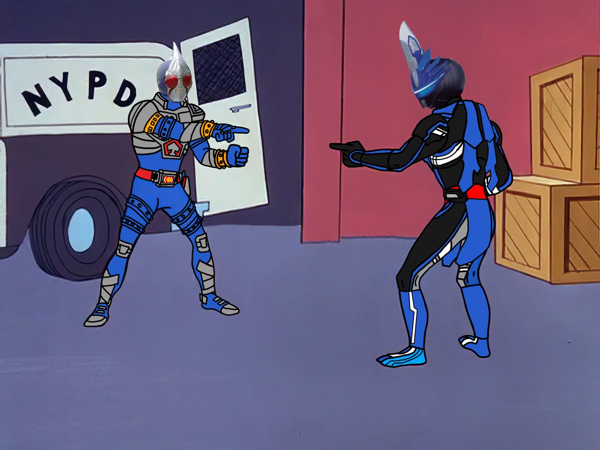 OmegaRiderDX's tweet photo. KR Blade Kazuma Kenzaki: you Imposter
KR Blades Rintaro Shindo: no you
KR Blade Kazuma Kenzaki: no you
#KamenRider #KamenRiderBlade #KamenRiderBlades #KamenRiderSaber #SpiderManPointingmeme #meme https://t.co/SvdjE7obFl