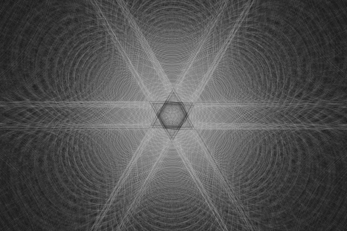 JoeKunin's tweet photo. A "flower of life" shape projected through the Z plane #generative #generativeart #creativecoding #clojure #sacredgeometry https://t.co/pWuuHRTzKb