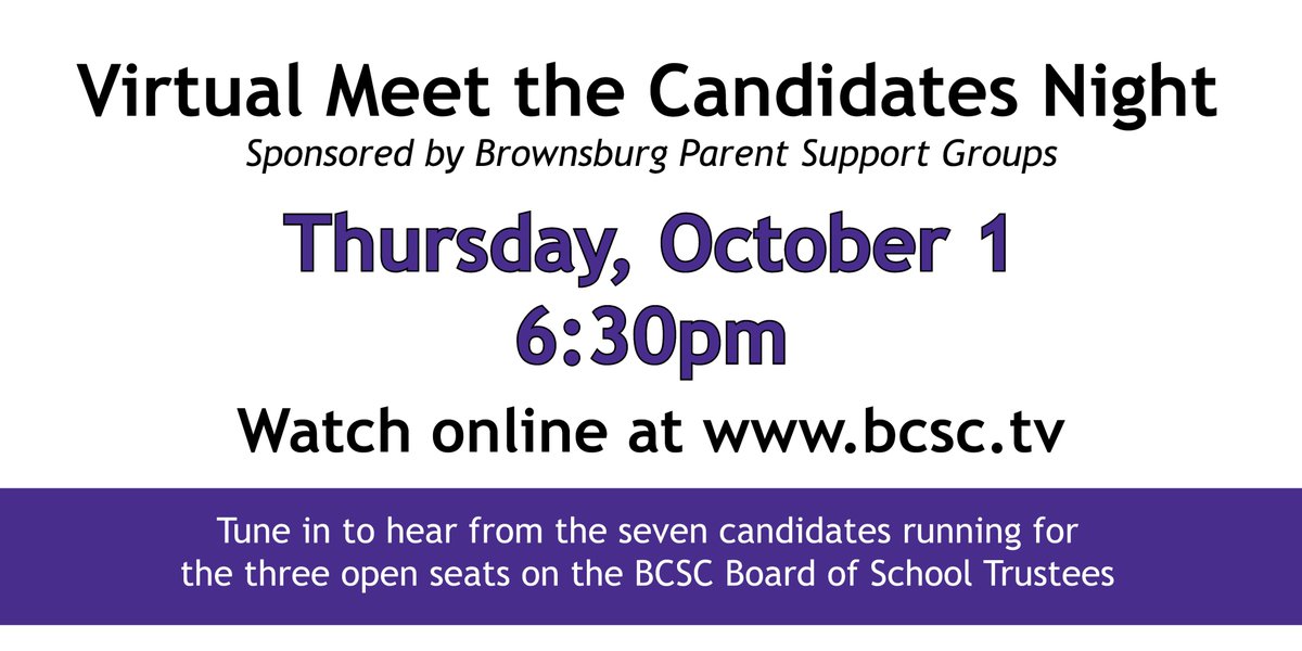Brownsburg_CSC's tweet photo. Please mark your calendar for this important event. The leaders of BCSC school Parent Support Groups are sponsoring this forum to give you a chance to hear from all 7 candidates before you make your decision. Don't miss this opportunity to get informed! https://t.co/Wt2KzbScOL