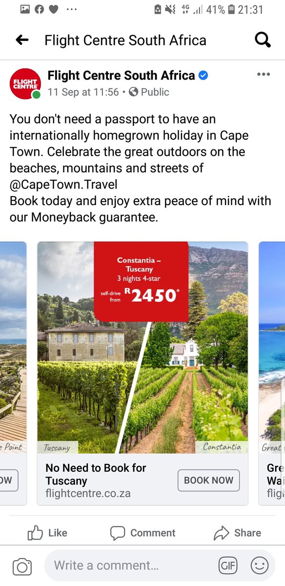 LingDeeYoh's tweet photo. Shout out to @FlightCentreRSA for poaching my idea and using it in a campaign . Your advertising company lifted this whole idea from my Twitter thread bbz . 
Do better https://t.co/xPAOXDFgL4