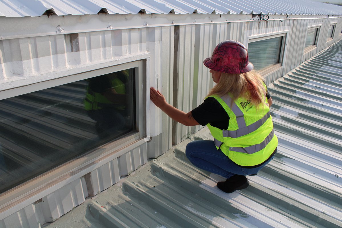 RoofCAREUS's tweet photo. To prevent future leaks on this #roof #RoofCARE technicians took extra care around the windows. The windows were cleaned, sealed with caulk, &amp; three coursed with fabric and coating. The roof and windows will be finished with a spray applied #HydroStop Premium Topcoat. https://t.co/DVnG3y7OwO