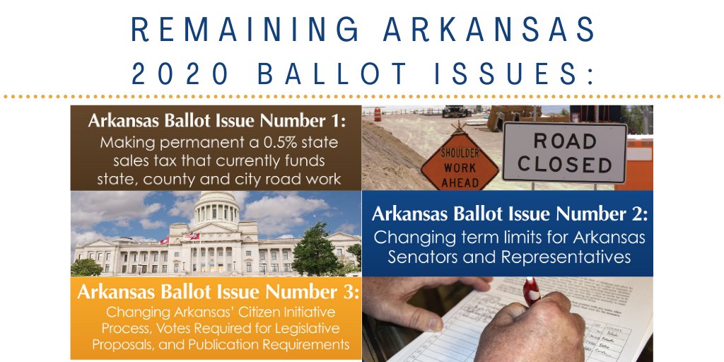 UAEX_PPC's tweet photo. Wondering what's left among the 2020 Arkansas ballot issues after recent court rulings? Look below for the 3 remaining proposals and read more about them in our neutral voter guide at https://t.co/d8jX45ivTC. 

#ARballot #Issue1 #Issue2 #Issue3 https://t.co/oR1vWlm94e