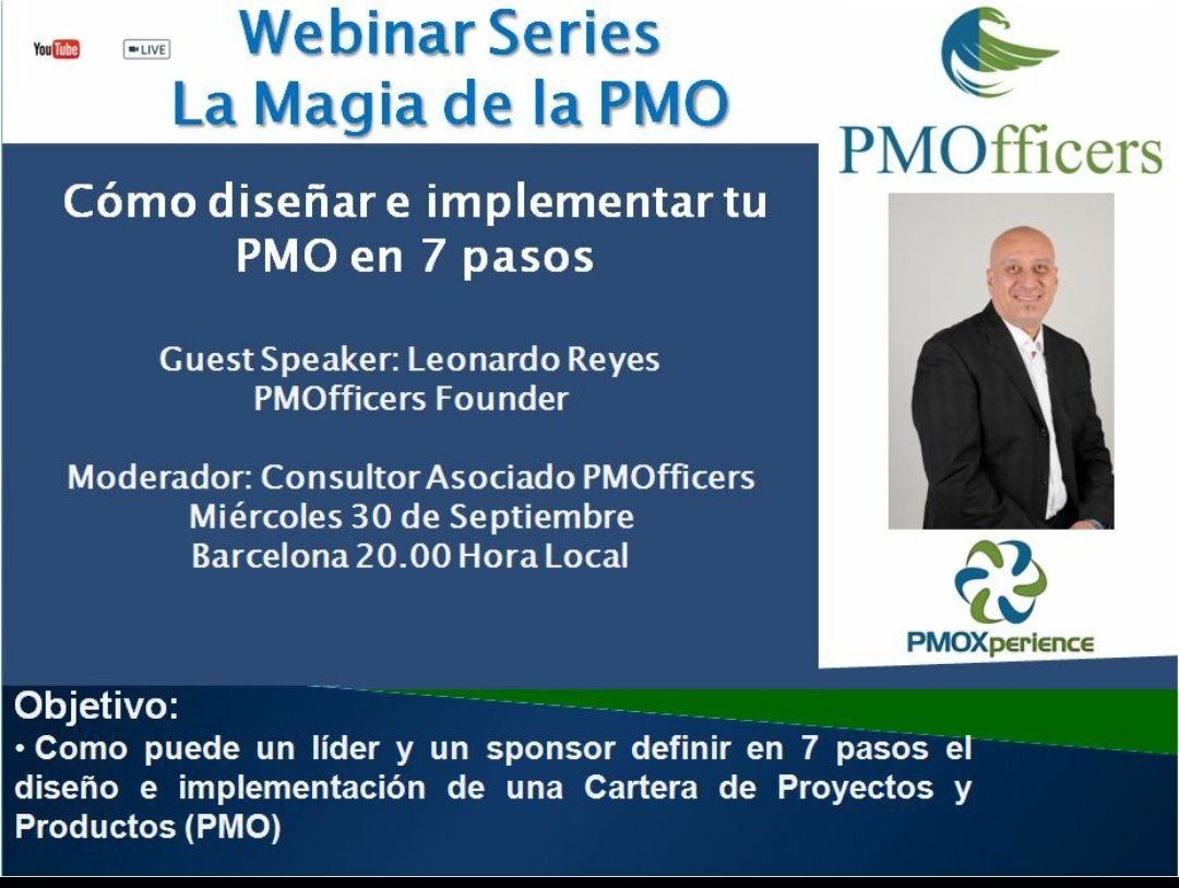 Vamos a compartir cómo en 7 pasos puedes diseñar e implementar una #Cartera de #Proyectos y #Productos (#PMO) lnkd.in/gdybbGF

Siempre desde la Experiencia Real y menos PPTConsulting 

#PMOfficers #PMOXperience #PMOAcademy