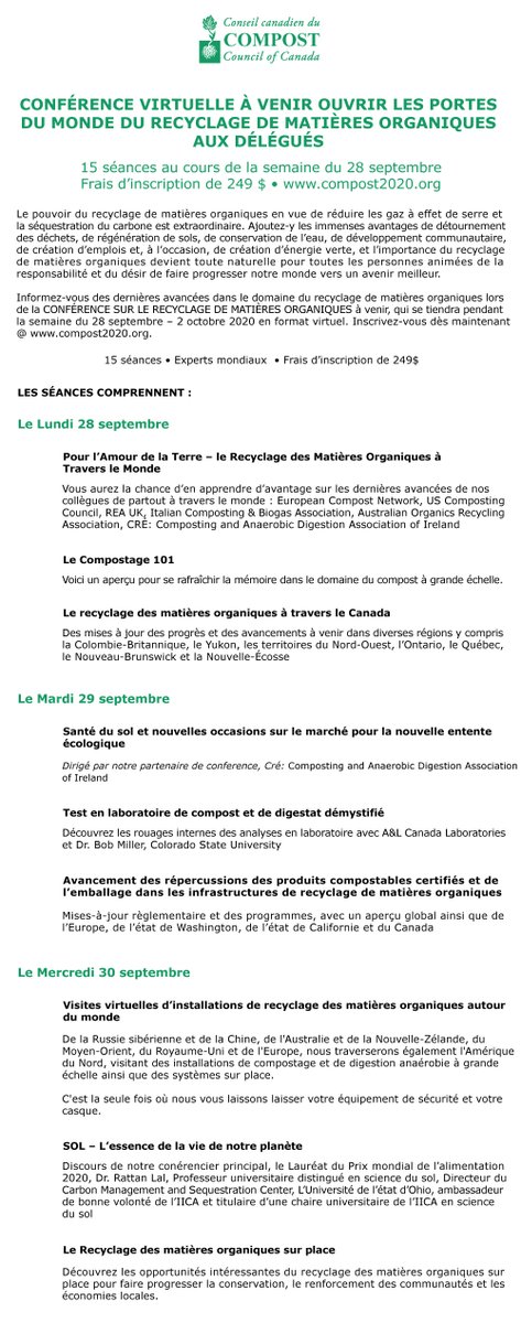 CompostCanada's tweet photo. Confรฉrence virtuelle ร venir ouvrir les portes du monde du recyclage de matiรจres organiques aux dรฉlรฉguรฉs
PDF: https://t.co/hetnVoLQdi
@BASF
@compostable
@Englobe_corp
@ALCanadaLabs
@GreenMtnTech
@iica_canada
#compost2020 #compost #composting https://t.co/KxPnDMnTgw