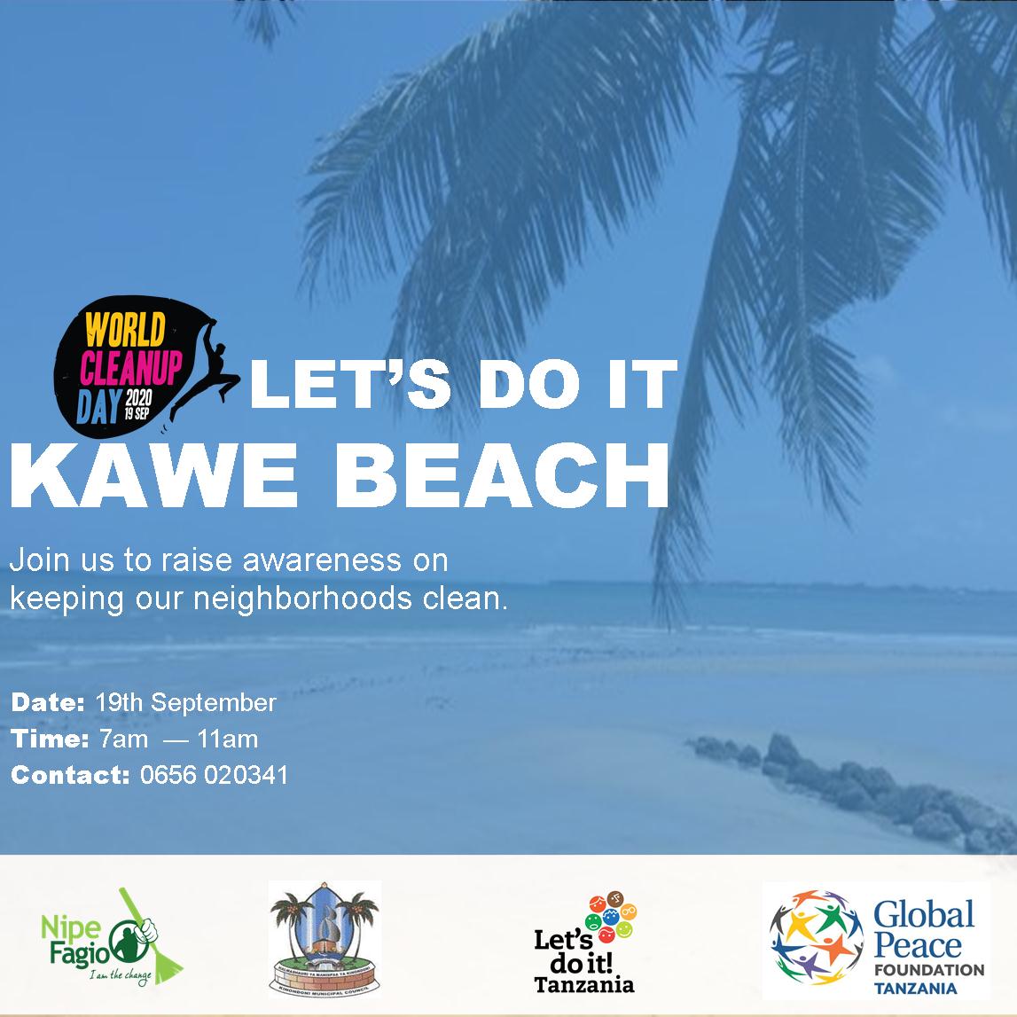 Are you in Kawe? The #WorldCleanupDay is on Sept 19 - Join Us for the cleaning activity at 7am - 11am. Let's keep Kawe Beach clean! 

#worldcleanupday
#LetsDoItWorld
#letsdoittanzania