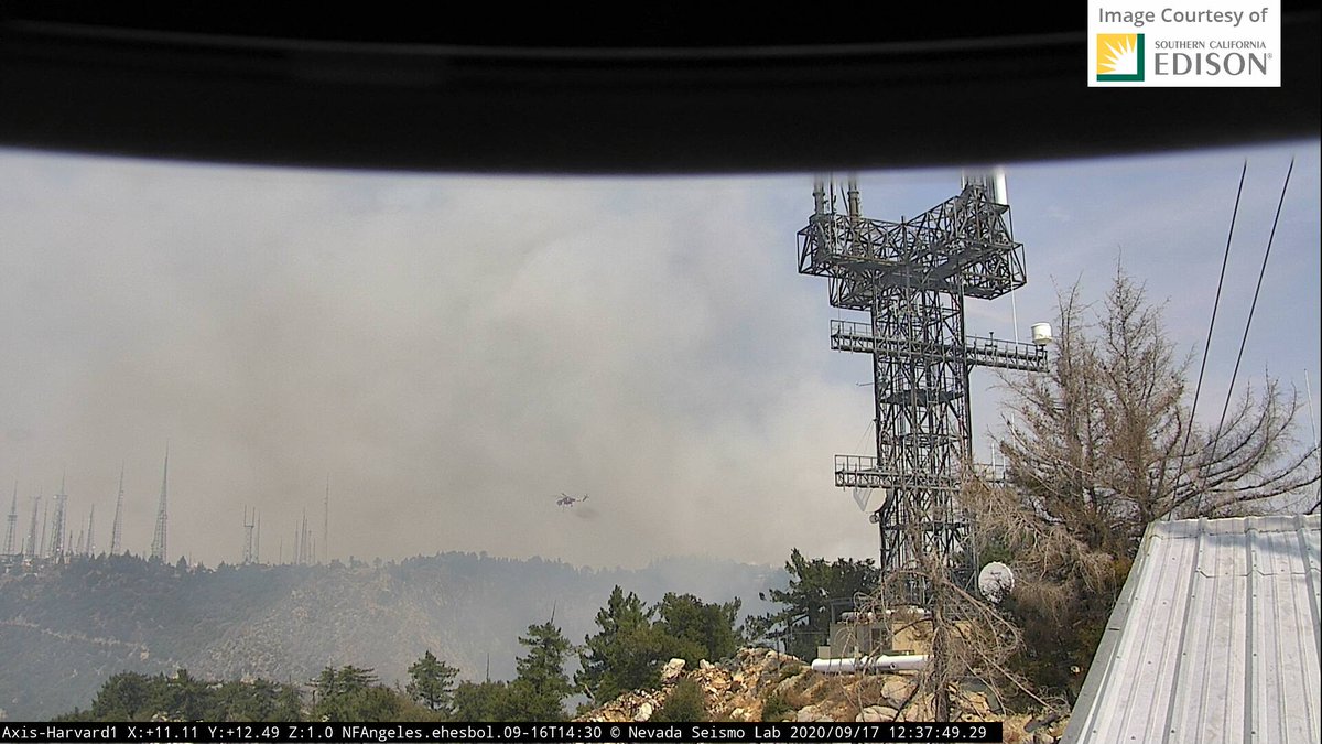 I'd forgotten the Mt. Harvard cameras! Thank you  @AnthonyJCook2.Link:  http://www.alertwildfire.org/orangecoca/?camera=Axis-Harvard1Harvard1 camera provides a good view of the  #bobcatfire aerial firefight at Mt. Wilson Observatory. To wit (a chopper goes to parking lot, slurps water, flies back toward fire):