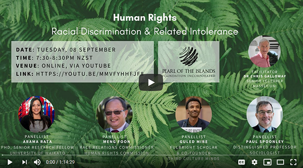 Belong_Aotearoa's tweet photo. Watch this recent panel discussion on Human rights &amp; racial intolerance, with Arama Rata, Guled Mire, Meng Foon &amp; Paul Spoonly, by Pearl of the Islands Fndn: https://t.co/MqpUqhJUa0 @3rdCultureMinds @CommonGroundNZ @nzfmc @kkarmaker https://t.co/LKiYzS5L9J