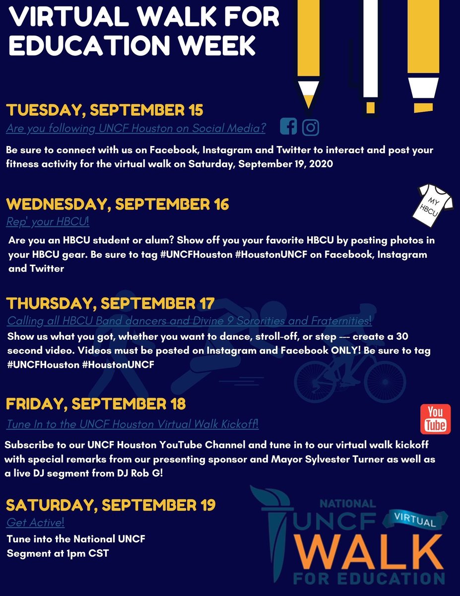 UNCFHouston's tweet photo. Please participate in UNCFโs Virtual Walk for Education Week. We want to see your pictures. Post, Post and Post again๐ธ! Please tag us so we can repost. We are very excited for this yearโs walk & we hope you all are too!
#LaceUp4UNCF #UNCFVirtual #HBCU #HBCUStrong #HoustonUNCF https://t.co/2MvUtrRjrh