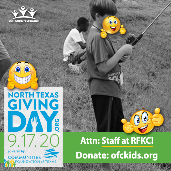OFCDFW's tweet photo. A challenge to all who have served as staff members at RFKC ... can we encourage you to shine your light on OFC today? Take a moment to make a donation this afternoon so you can take advantage of the matching gift dollars! Donate: https://t.co/QHWDNeI5c2 #ntxgivingday #hope 🥰 https://t.co/q8dmoxhdpS