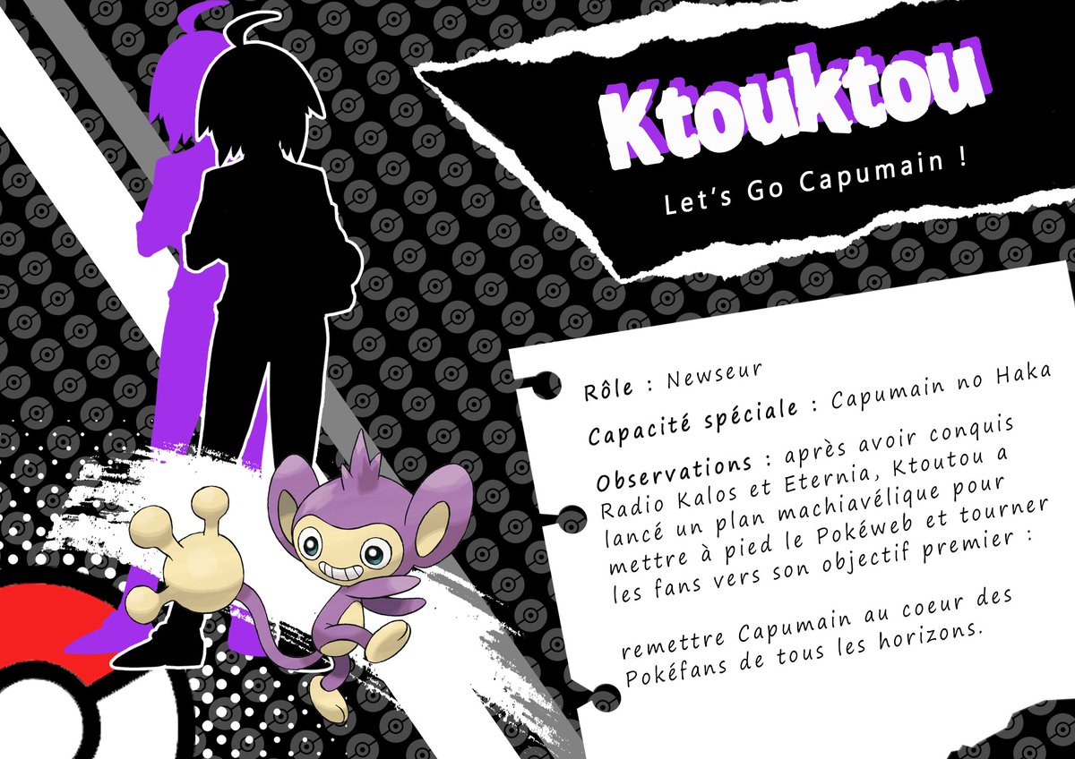 ktouktou's tweet photo. Ma fiche dresseur PokéWeb réalisé par la fantastique Waka 💜
Une description totale accurate et Tcheren comme silhouette : juste parfait ! #Capumain https://t.co/PVJdTW8d6O