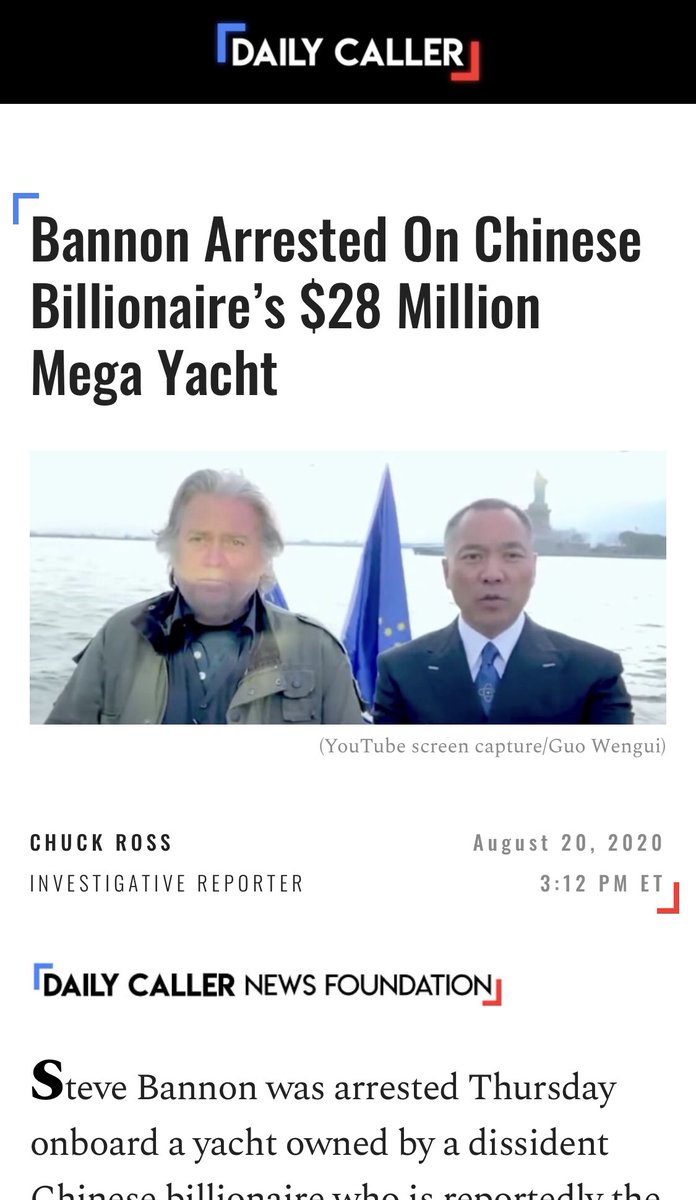 Remember, Bannon was yanked off a yacht off the coast of Connecticut. The yacht turned out to belong to Bannon’s Chinese billionaire benefactor.