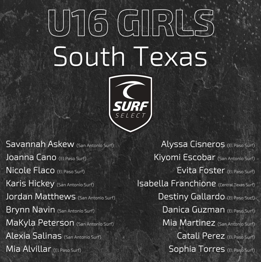 ctxsurfsc's tweet photo. 🔹South Texas Surf Select🔹
Here are the girls who have been selected to represent STX Surf for the upcoming season! Thankful for a club that recognizes and puts together some of the Top Talent in the Texas region to compete at the highest of levels!
#GoSurf #STXSurfSelect https://t.co/DcPEbCkwjs