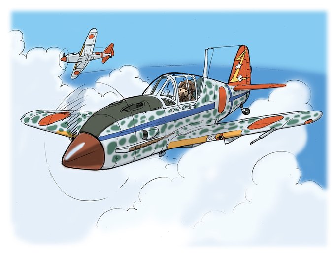 本日のヒコーキ。三式戦飛燕!幼稚園児の頃、兄の「ぼくら」の巻頭カラーでイラスト見て以来のファン。飛燕の悪口は許さん!! 