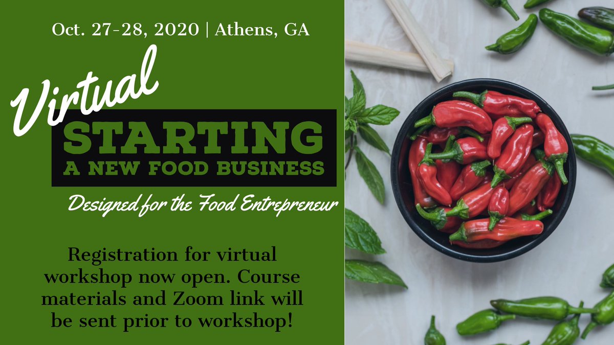 UGAEFS's tweet image. The response to Starting a New Food Business has been amazing! We have now opened virtual workshop registration so that we can maintain social distance on campus. Register now! #EFS #FoodScience #Extension #CAES #UGA