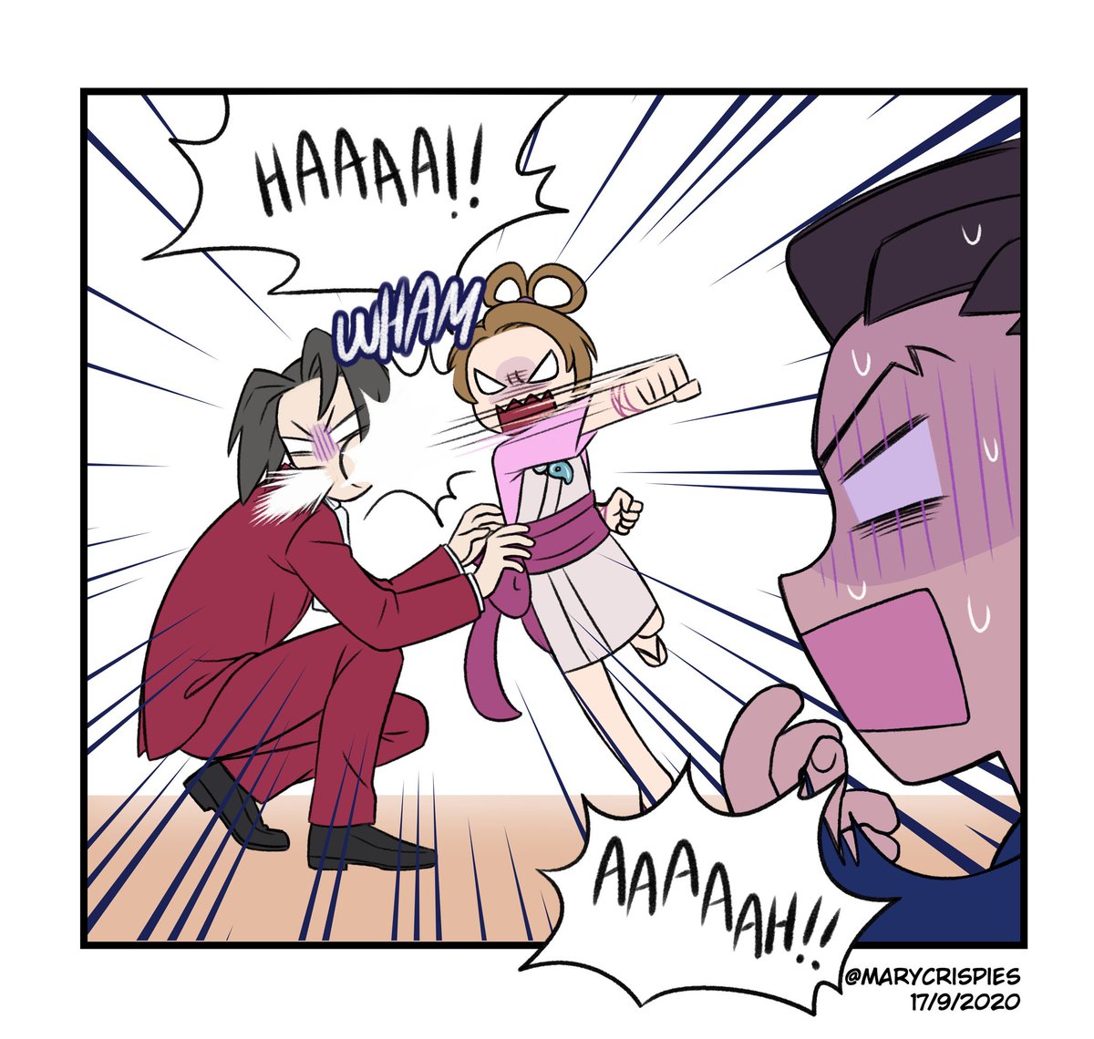 I made a little thing, haha ?

(I'm sorry, Miles)
#AceAttorney #narumitsu 
