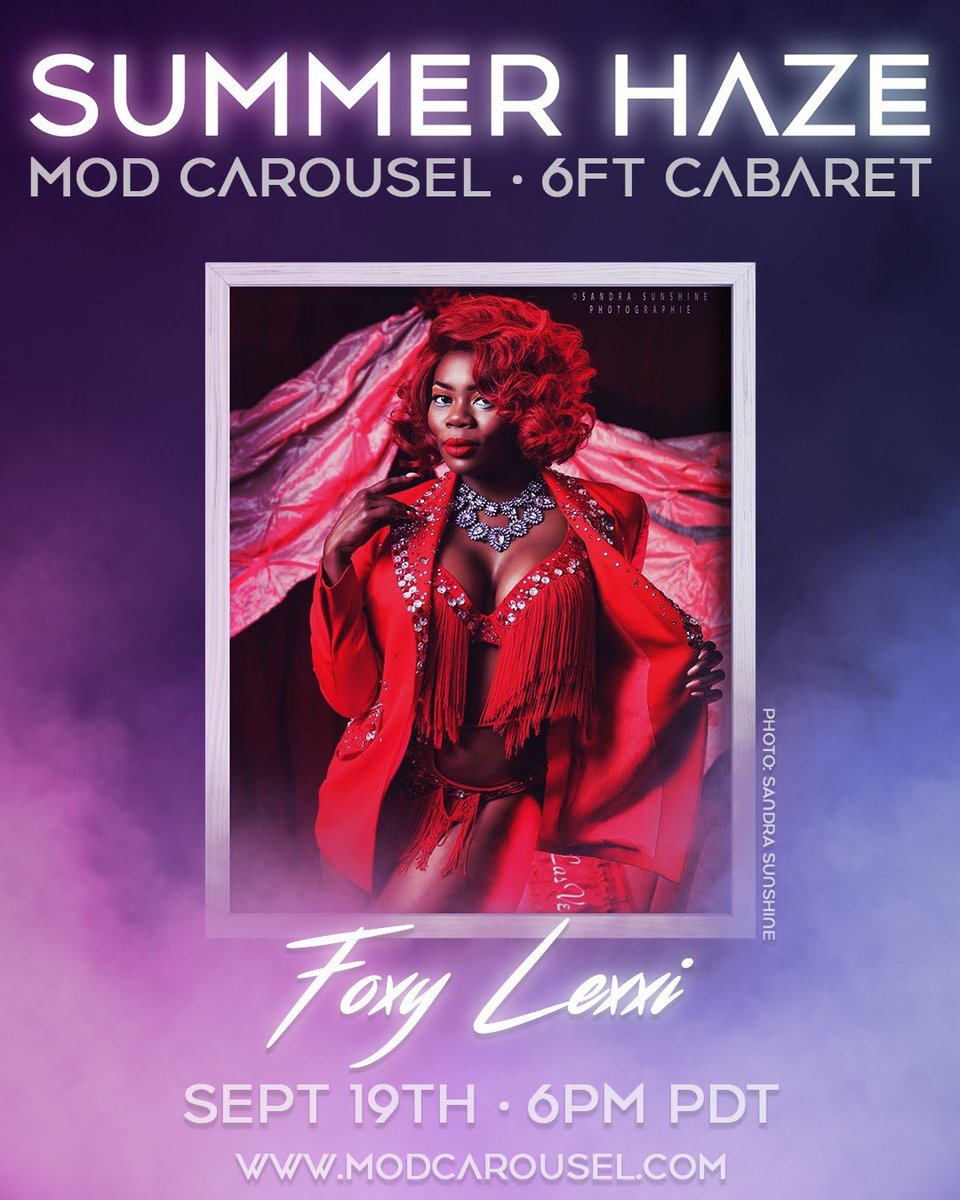 I’m SO excited to share <a href="/modcarousel/">Mod Carousel</a>’s virtual stage when the ousel the astounding  @foxylexxiofficial! 🙌🏽 Joining us all the way from Montreal. This Saturday in SUMMER HAZE at 6pm PDT/9pm EDT.
L!nk in bio.
📸 by Pierre Joosten