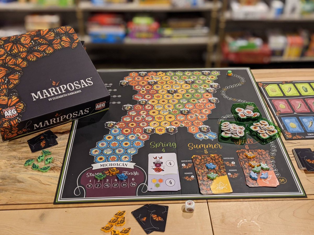 RPGLawrence's tweet photo. Hot off the presses: MARIPOSAS is now available for https://t.co/OJbAOevATA subscribers. In this beautifully illustrated game, 2-5 players migrate their Monarch butterflies. Get your 10-day free trial and take it home tonight.

#foodandboard #RPGLawrence https://t.co/8Jy84fKdhs