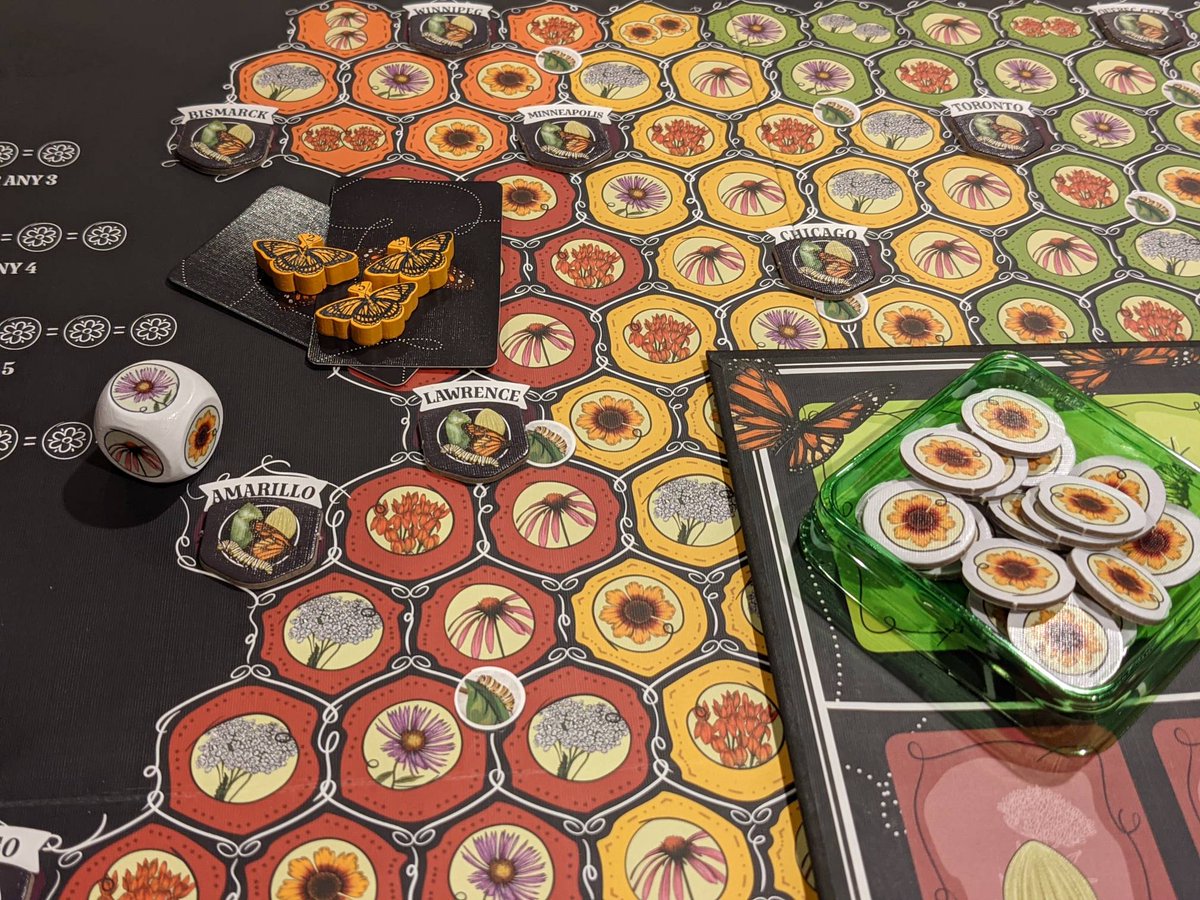RPGLawrence's tweet photo. Hot off the presses: MARIPOSAS is now available for https://t.co/OJbAOevATA subscribers. In this beautifully illustrated game, 2-5 players migrate their Monarch butterflies. Get your 10-day free trial and take it home tonight.

#foodandboard #RPGLawrence https://t.co/8Jy84fKdhs