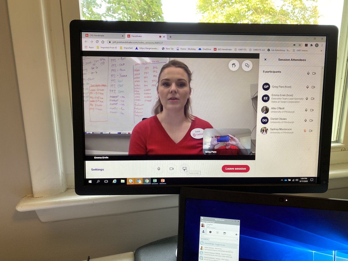 GregPare1's tweet photo. Great time with D454 ETL   @TripleE_E_E @Pitt_Business Virtual Career Fair in the Group Sessions. #worksomewhereU❤️ 
@Sidique50 @tgtLauren @Simone_Samii https://t.co/XXANEiSVLu