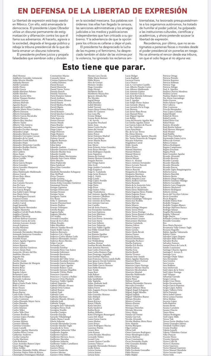 Hoy son ataques a "intelectuales" que parecen lejanos para nuestra realidad, pero el día de mañana podemos ser yo, tú, un amigo, tu hermano o hermana. Nuestra tranquilidad y modo de vida está riesgo y por eso, #EstoTieneQueParar 

Los ataques de AMLO son peligrosos.