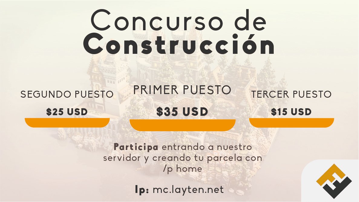 🔸Concurso de Construcción hosteado por nosotros🔸
 ℹ️ Más info en este discord: discord.gg/KfTJR4
🥳Suerte a todos los Concursantes!