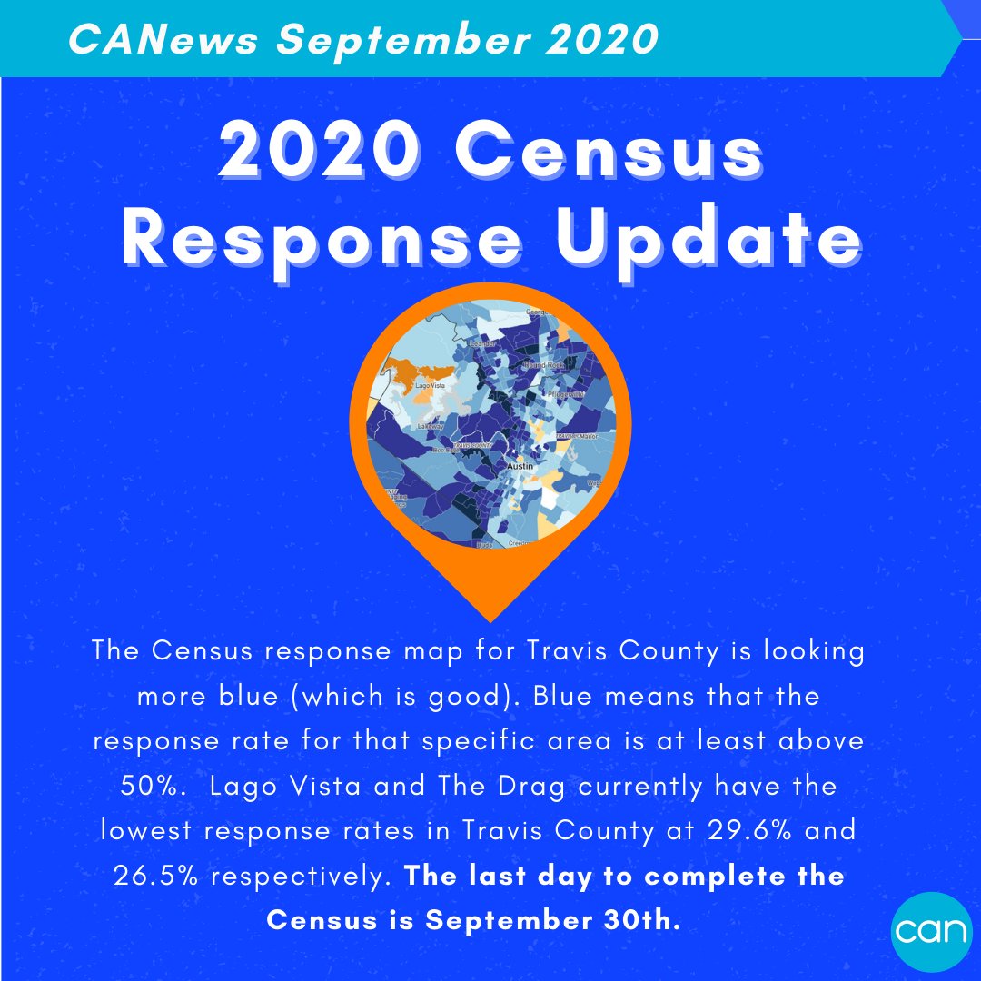canATX's tweet image. The interactive census map for Travis County is showing more responses, but there's still a long way to go until we #completethecount ! The last day to complete the census is Sept 30th. Go to ow.ly/H6ps50Bu6yd to complete the census today! #census2020 #todoscontamos