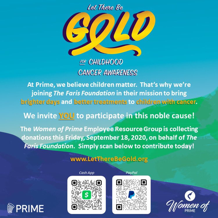 ATTLongBeachNY's tweet photo. Join Women Of Prime in supporting the Let There Be Gold campaign to raise funds for Childhood cancer research! 100% of your donation will go to @FarisFoundation!
https://t.co/A6wk6Zo5tH or https://t.co/X8Pe6pk6JK https://t.co/ExQRazt4up