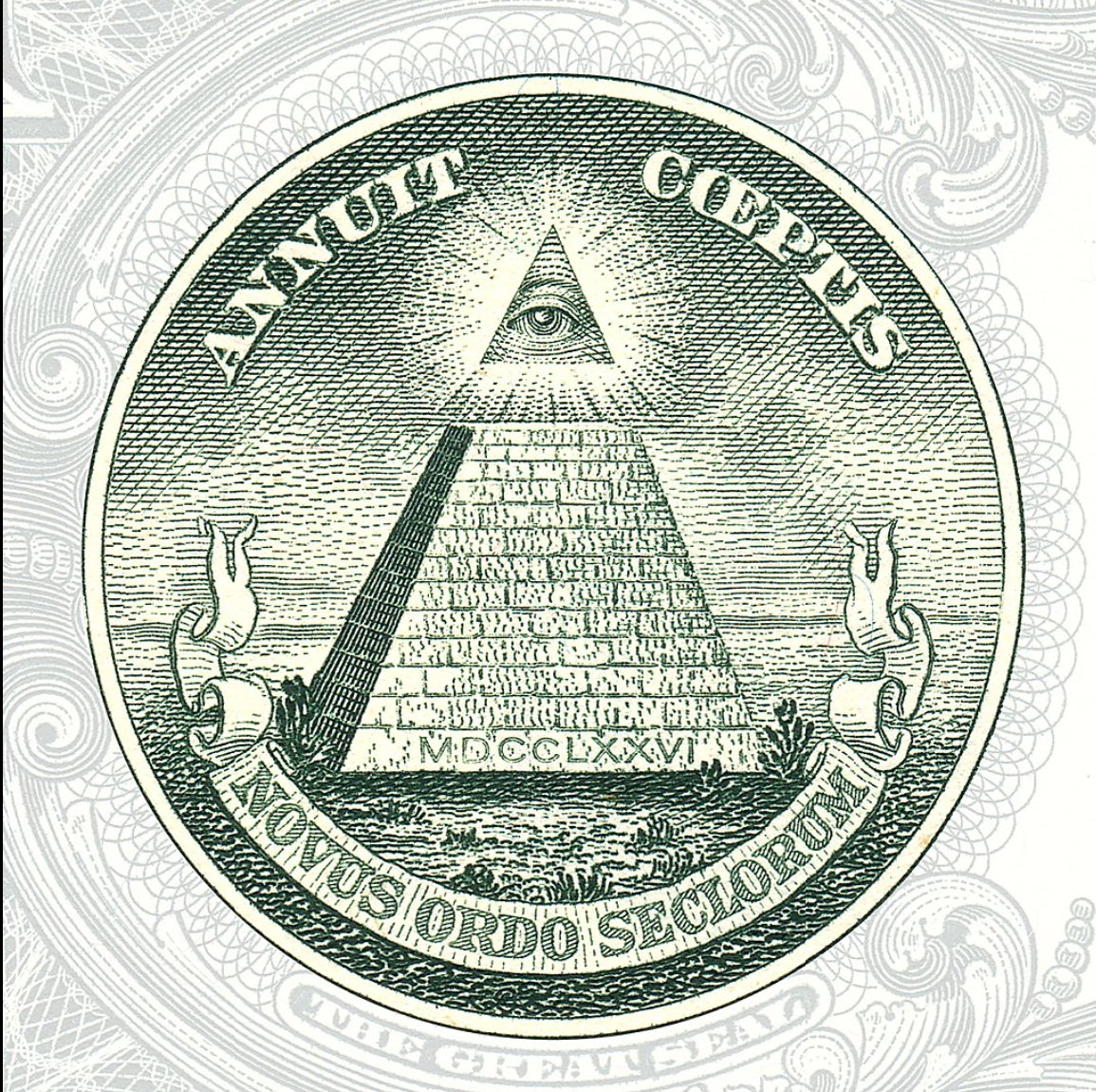 57. First and foremost is actually a group of related symbols. These are the All Seeing Eye, the Triangle and the Letter G. The Eye in the Triangle is well known from the Great Seal of the United States, which is featured on the Dollar Bill.