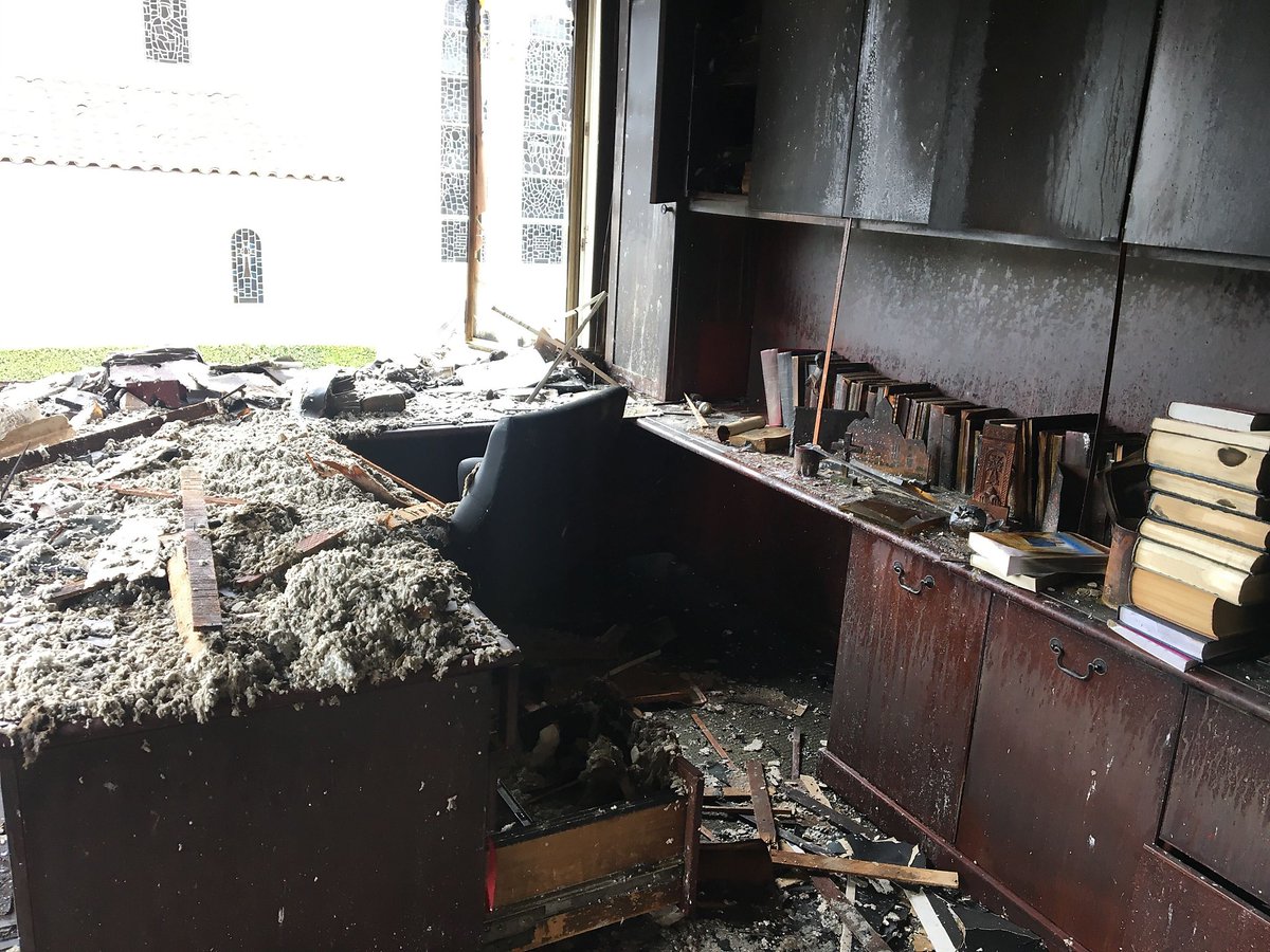 sfchronicle's tweet photo. A fire that burned the parish offices of the St. Gregory Armenian Apostolic Church in the early morning hours has rattled SF’s Armenian community, some of whom are calling the incident an act of arson. https://t.co/wJrOugITue https://t.co/c6PgxEQerp