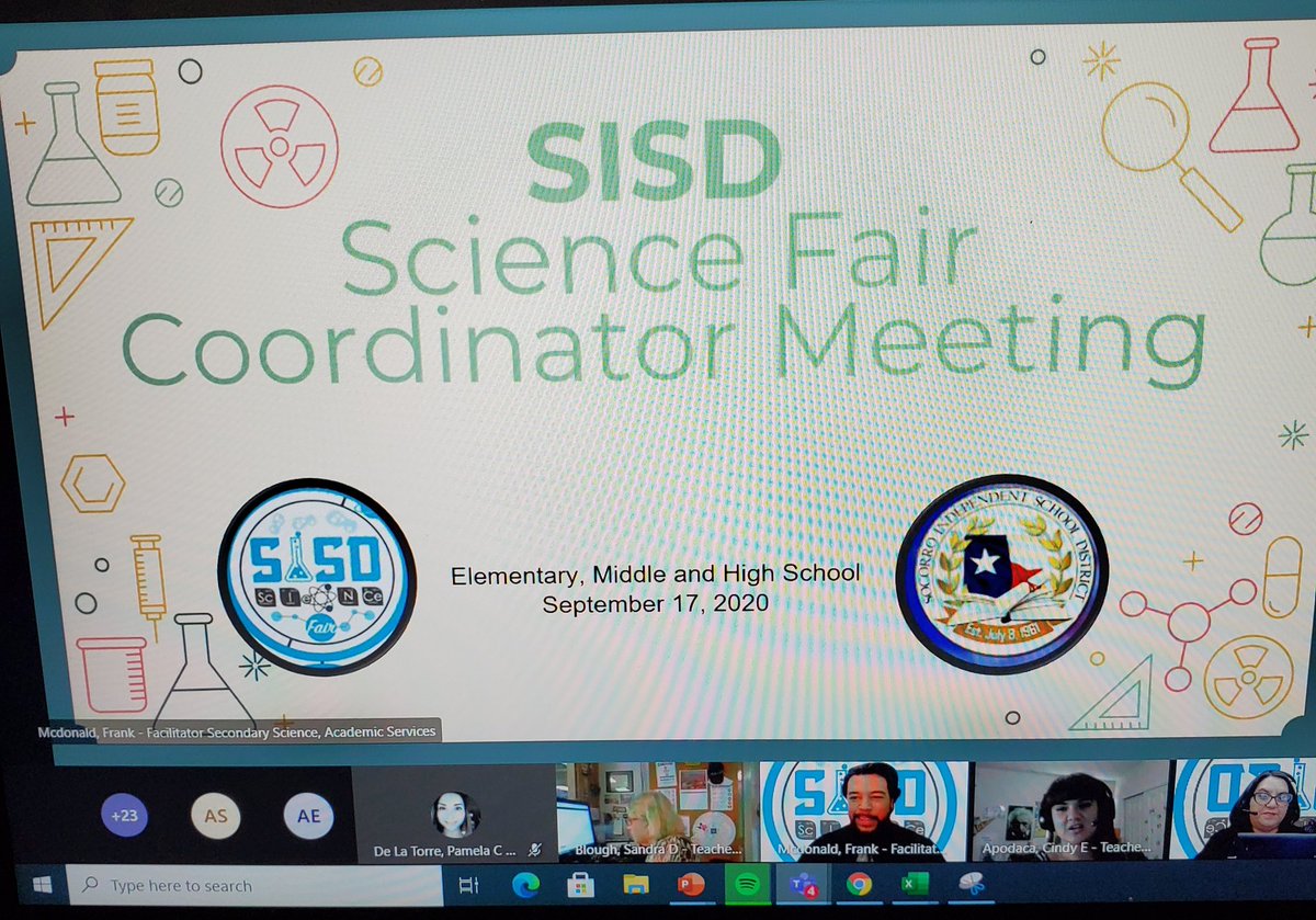 DNavariz_HMS's tweet photo. @FMcDonald_CI and I are SUPER excited to meet (virtually) with all of our #TeamSISD Science Fair Coordinators! We miss you! 🥇🥈🥉 #SISDScience @AGarcia_CI @SISD_CI https://t.co/fpHLZL9h9g