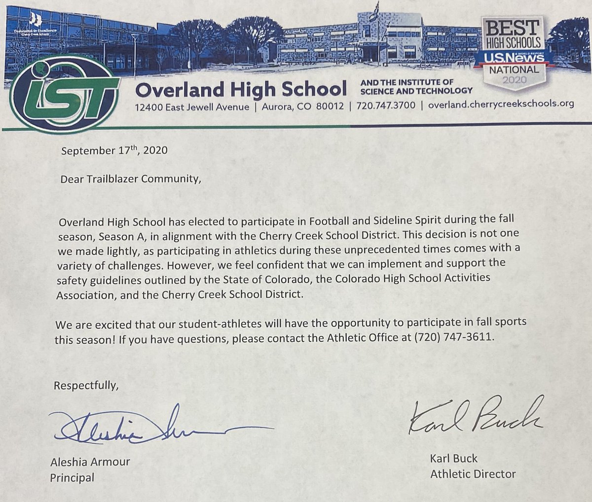 Overland Athletics - Fall Declaration. #OTown #BlazerProud <a href="/CCSDATHACT1/">Cherry Creek Schools Athletics & Activities</a> <a href="/aurorasports/">Sentinel Prep Sports</a>