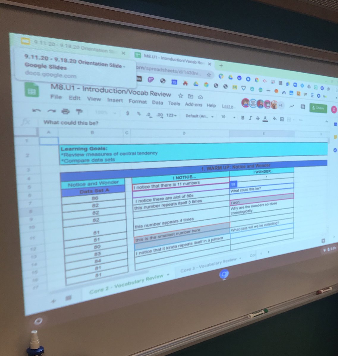 MrsButtonHDMS's tweet image. “Notice and Wonder” with live and remote students using google sheet. It doesn’t have to be new and fancy to do the trick! #HDMSPride #Datachat #NoticeandWonder