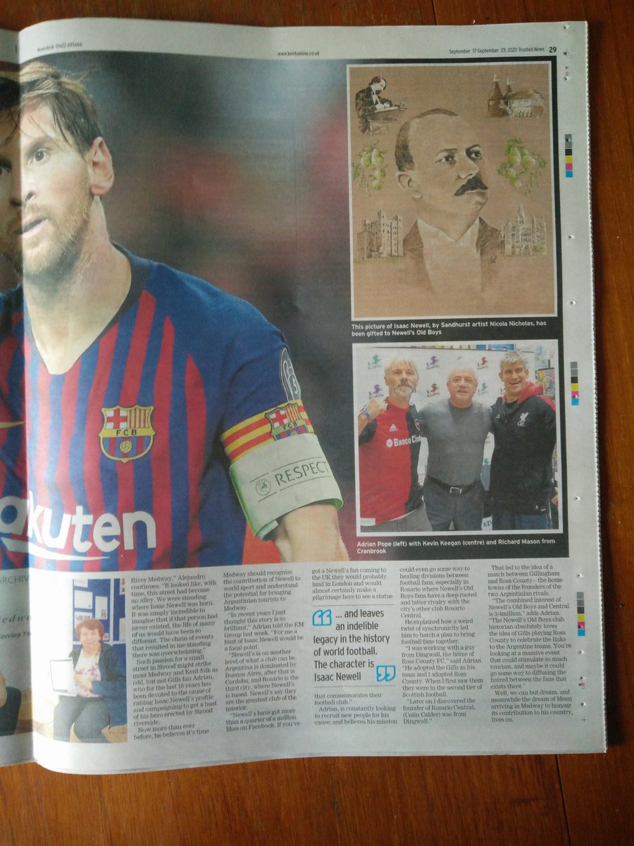 IsaacStatue's tweet photo. A huge boost for the campaign! A massive thank you to journalist Chris Hunter @KM_newsroom for this wonderful centrespread in this week's Kent Messenger newspaper, and to Australia-based Rosario native @AlejConta for generating the story, and for giving me a second wind 😀 https://t.co/ETOOtIxs56
