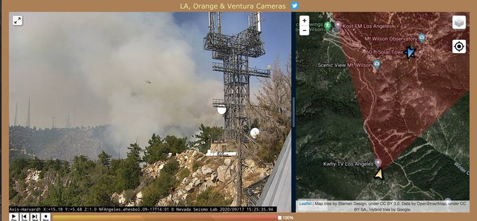 Click that small thumbnail image and your view changes to new camera. Now we are at Mt Harvard 2 camera.(I'm glad I decided to play around with the map layers controls. Now I ~know~ where I am. So to speak. http://alertwildfire.org/orangecoca/?camera=Axis-Harvard2 #bobcatfire